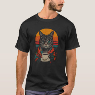 Retro-Katze trinkt Kaffee Synthwave Vaporwave Kaff T-Shirt
