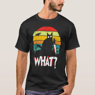 Retro-Katze Was Vintage Schwarze Katze Mit Messer T-Shirt