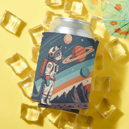 Retro-Katzen-Astronaut Kosmische Raumillustration Dosenkühler (In Situ Sommer)