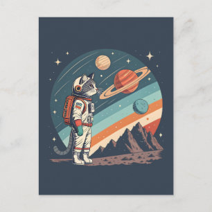 Retro-Katzen-Astronaut Kosmische Raumillustration Feiertagspostkarte