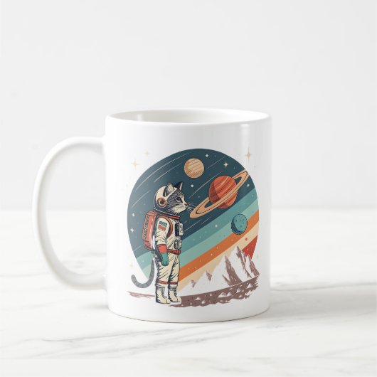 Retro-Katzen-Astronaut Kosmische Raumillustration Kaffeetasse (Links)