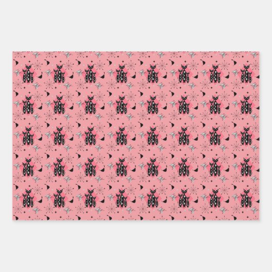 Retro Katzen Atomische Sternexplosion Moderne Mitt Geschenkpapier Set (Vorderseite 2)