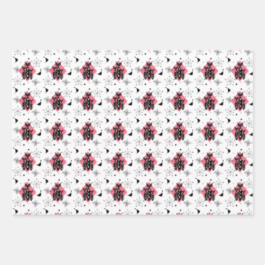 Retro Katzen Atomische Sternexplosion Moderne Mitt Geschenkpapier Set (Vorderseite)