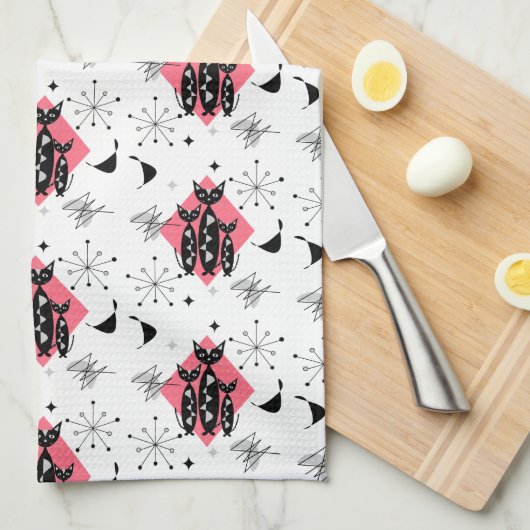 Retro Katzen Atomische Sternexplosion Moderne Mitt Geschirrtuch (Viertel Falte)