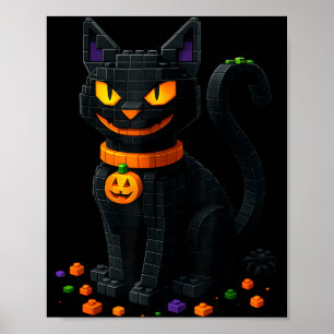 Retro-Katzen-Bausteine Halloween Schwarze Katze Poster