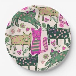 Retro-Katzen-Design Pappteller