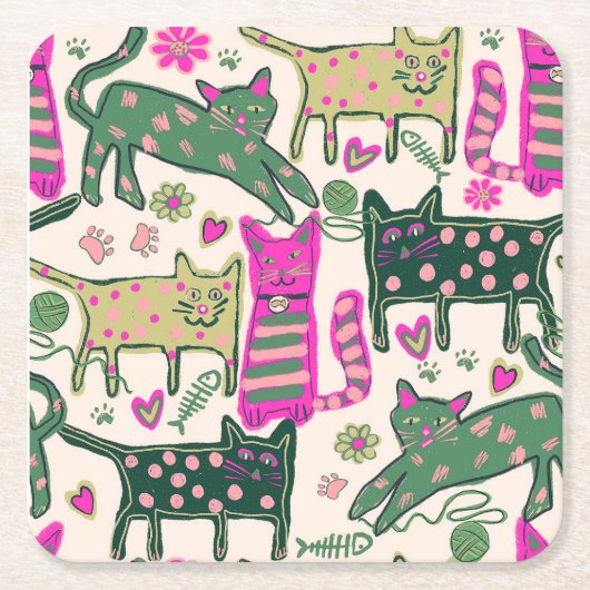 Retro-Katzen-Design Rechteckiger Pappuntersetzer (Vorderseite)