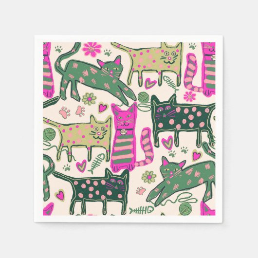 Retro-Katzen-Design Serviette (Vorderseite)