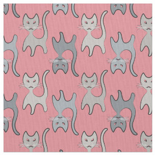 Retro Katzen-grafisches Muster-Grau Stoff
