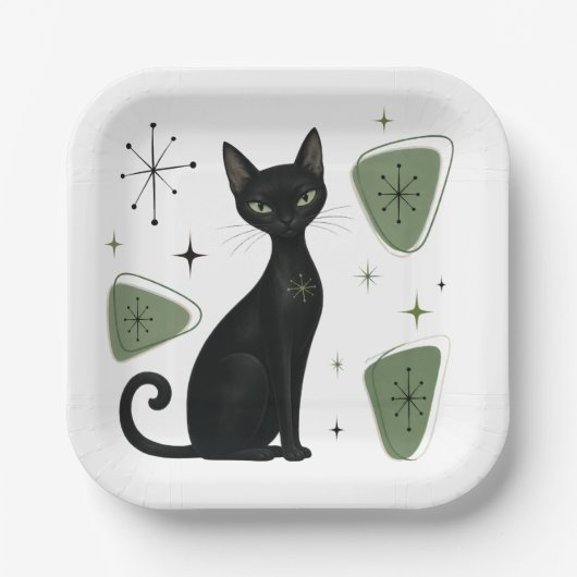 Retro-Katzen-Papierteller Pappteller (Vorderseite)