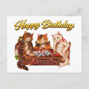 Retro-Katzen Schachmatt beim Schachspiel zum Gebur Postkarte