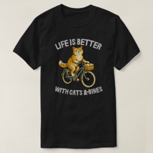 Retro-Katzen- und Fahrrad-Design T-Shirt