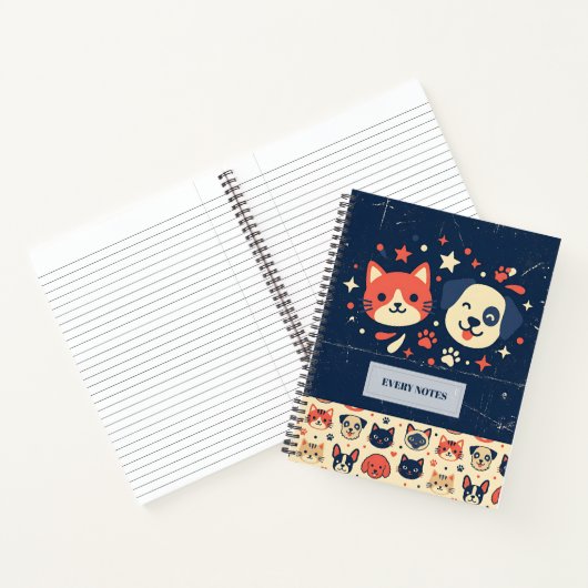 Retro-Katzen- und Hundeduo Notizblock (Innenseite)