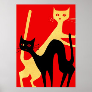 Retro-Katzen, Vintages Minimalistisches Poster