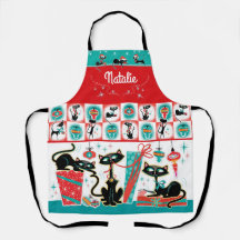 Retro-Katzen-Weihnachts-Schürze - anpassbar