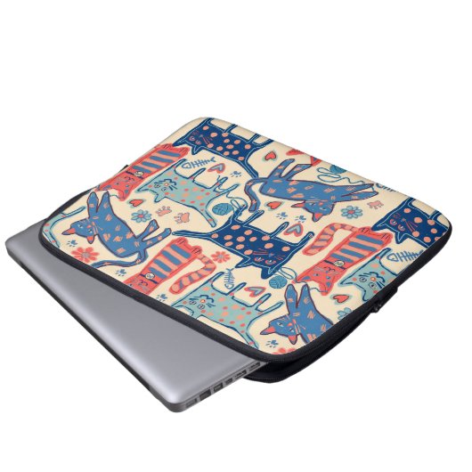 Retro-Katzendesign Laptopschutzhülle (Vorne Knopf)