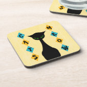 Retro Katzenmeow-Mittler-Jahrhundert-Modernes Gelb Getränkeuntersetzer (Linke Seite)