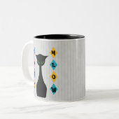 Retro Katzenmeow-Mittler-Jahrhundert-Modernes Grau Zweifarbige Tasse (Vorderseite Links)
