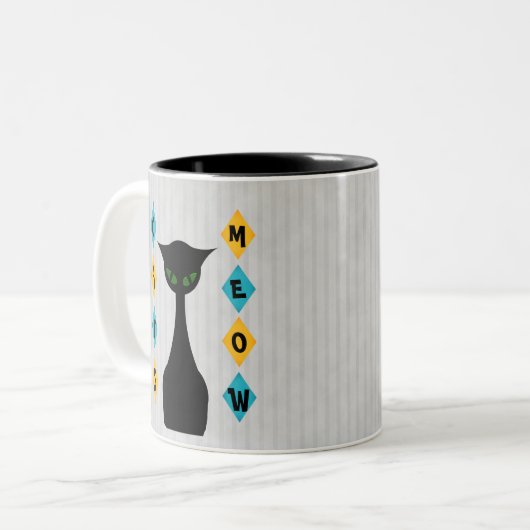 Retro Katzenmeow-Mittler-Jahrhundert-Modernes Grau Zweifarbige Tasse (Vorderseite Links)