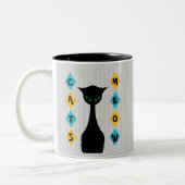 Retro Katzenmeow-Mittler-Jahrhundert-Modernes Grau Zweifarbige Tasse (Links)
