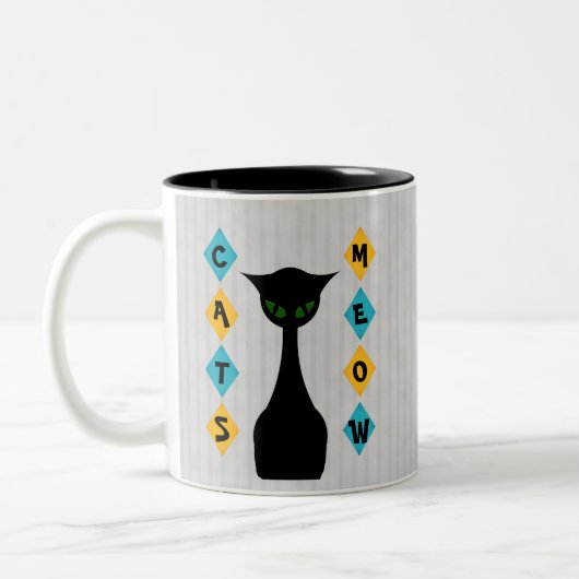 Retro Katzenmeow-Mittler-Jahrhundert-Modernes Grau Zweifarbige Tasse (Links)
