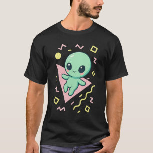 Retro Kawaii Alien auf geometrischem Hintergrund T-Shirt