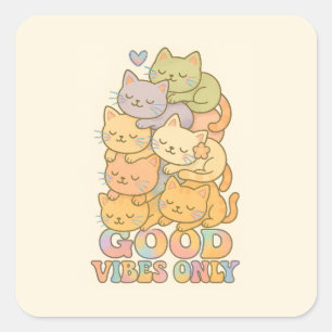 Retro Kawaii Cat Stack Holografischer Sticker