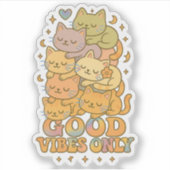 Retro Kawaii Cat Stack Holografischer Sticker (Vorderseite)