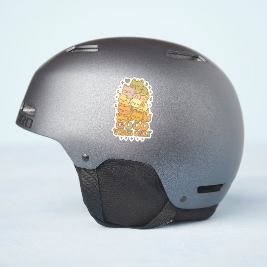 Retro Kawaii Cat Stack Holografischer Sticker (Helmseite)