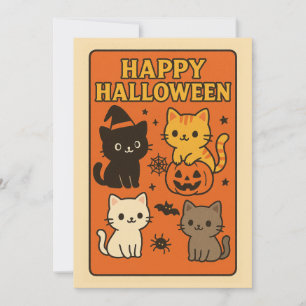Retro Kawaii Cats Halloween Einladungskarte Einladung