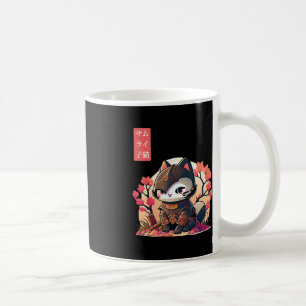 Retro Kawaii Samurai Katze mit Cherry Blossom Tree Kaffeetasse
