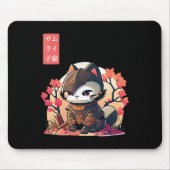 Retro Kawaii Samurai Katze mit Cherry Blossom Tree Mousepad (Vorne)
