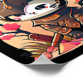 Retro Kawaii Samurai Katze mit Cherry Blossom Tree Poster (Ecke)