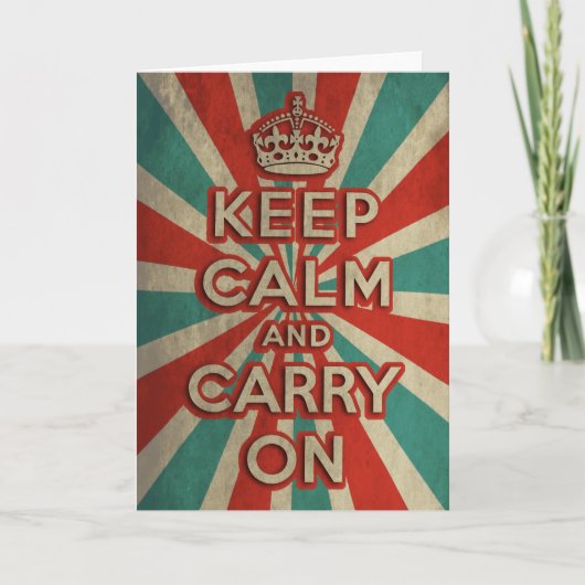 Retro Keep Calm And Carry On Karte (Vorderseite)