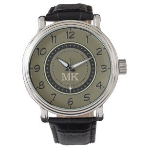 Retro Khaki Loden Green Custom Initial Mit Monogra Armbanduhr