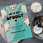 Retro Kids Boy Halloween-Party Einladung<br><div class="desc">Niedliche Kinder zwischen den Geburtstagsfeierlichkeiten mit einem grobblauen Hintergrund,  einer Gruppe Retro-Geister,  dem lustigen Sprichwort "Lasst uns spukhaft werden" und einer modernen Textvorlage,  die leicht zu personalisieren ist,  werden Ihre Gäste sterben,  um sich diese Einladungen zu holen!</div>