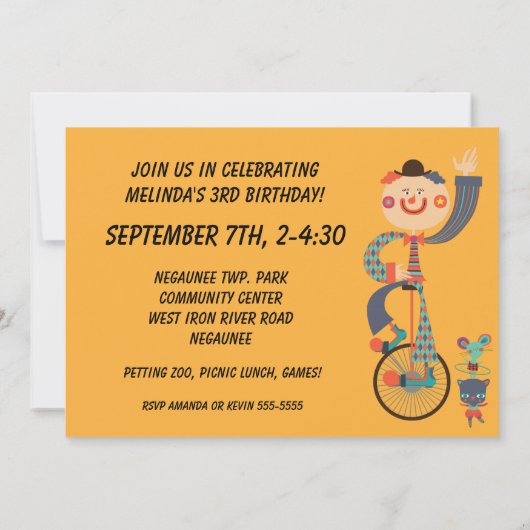 Retro Kids Circus Geburtstag Einladung (Rückseite)