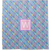 Retro Kids farbiges geometrisches Monogramm Duschvorhang (Vorderseite)