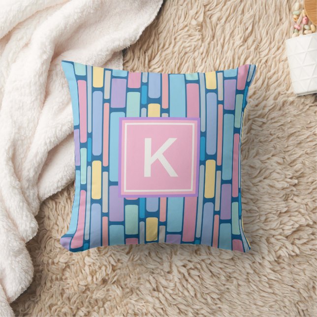 Retro Kids farbiges geometrisches Monogramm Kissen (Decke)