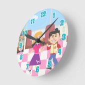 Retro Kids Vintager Cartoon Runde Wanduhr (Winkel)