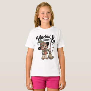 Retro-Kinder-Halloween-70er-Süße-Hexe-T-Shirt T-Shirt
