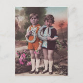 Retro-Kinder mit Viel Glück-Pferdeschuhen Postkart Postkarte (Vorderseite)