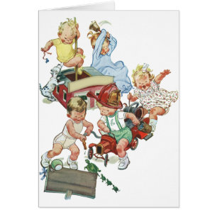 Retro-Kinder spielen mit Feuerwehrwagen