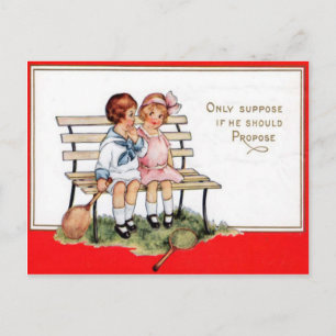 Retro Kinder spielen Tennis Valentinstag Ca Feiertagspostkarte