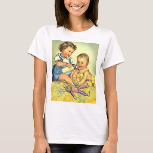 Retro Kinder, süße glückliche Kleinkinder lächeln  T-Shirt
