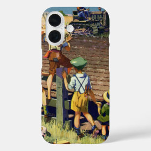 Retro-Kinder winken einem örtlichen Bauern auf ein iPhone 16 Hülle