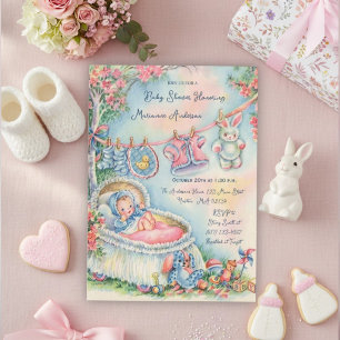 Retro-Kindergarderobe-Willkommens-Babymädchen Einladung