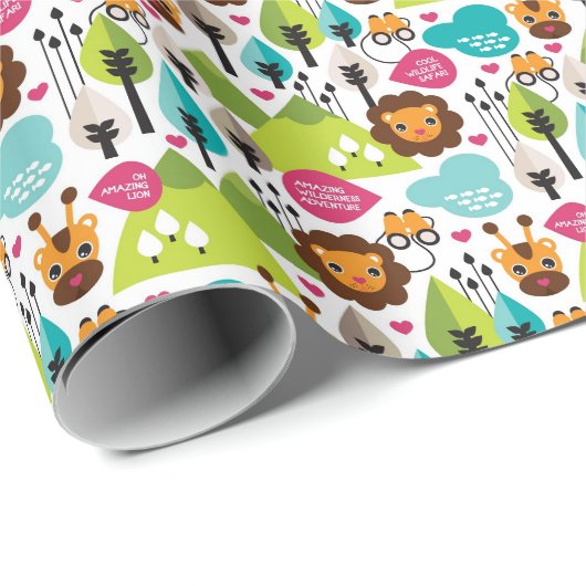 Retro-Kindersafari Geschenkpapier (Rolleneckpunkt)