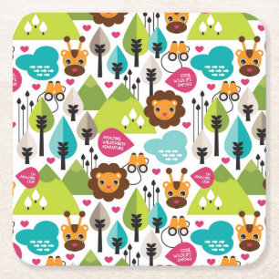 Retro Kindersafari-Löwewild lebende tiere Rechteckiger Pappuntersetzer