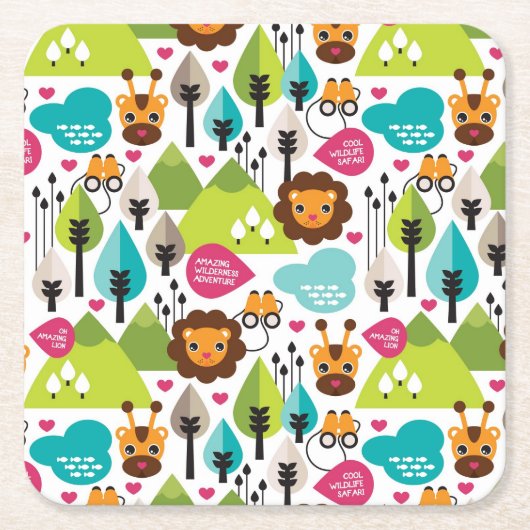 Retro Kindersafari-Löwewild lebende tiere Rechteckiger Pappuntersetzer (Vorderseite)